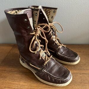 Sperry Top Sider Brown Leather Fold Over Boat Boots Womens Shoes Size 6.5 Preppy